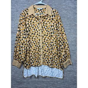 Mustard Print Long-Sleeve Blouse